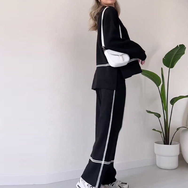 Solid Color Casual Top Loose And Comfortable Design Sense Bootcut Pants Suit