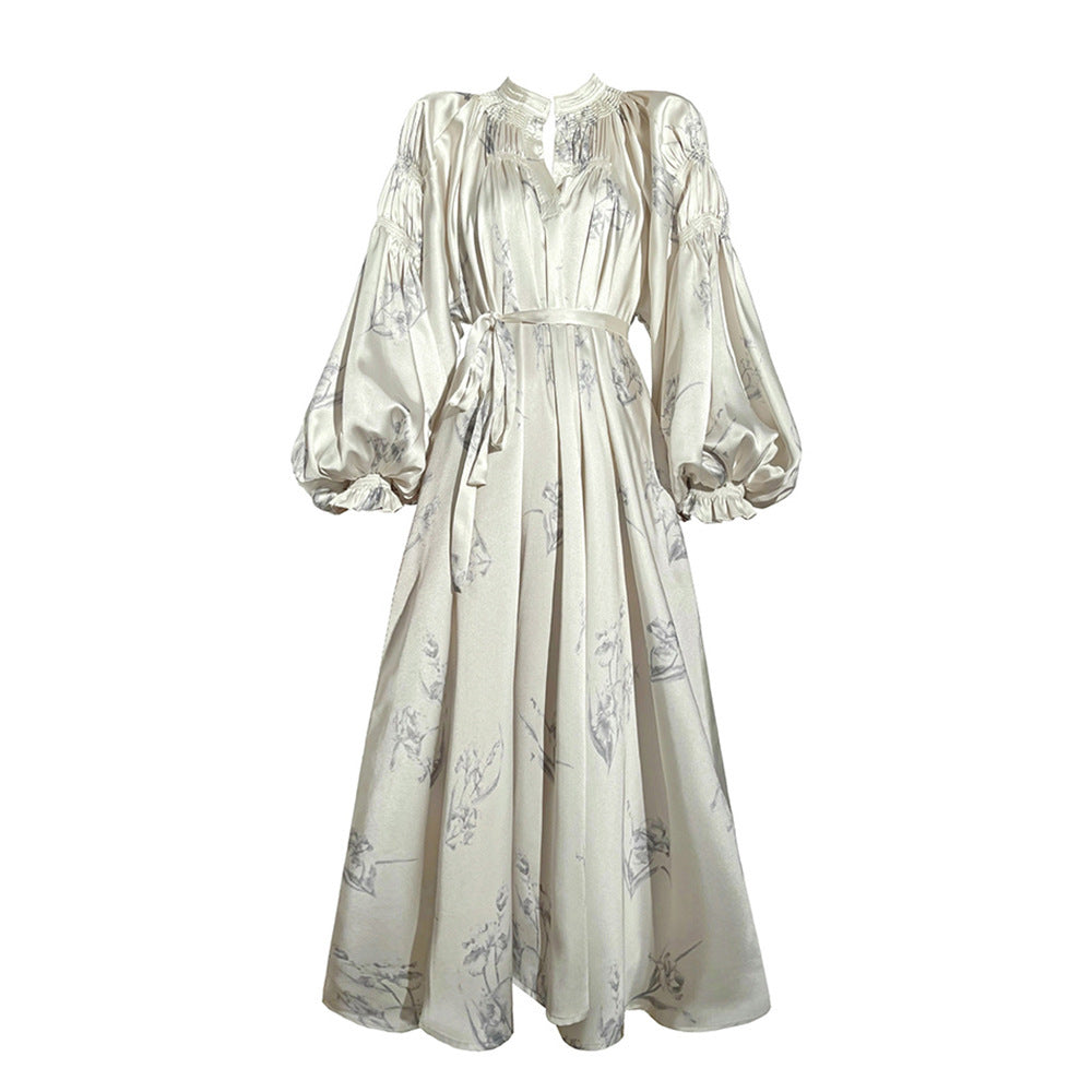 Waist Tightening And Slimming Long Sleeved V-neck Dress