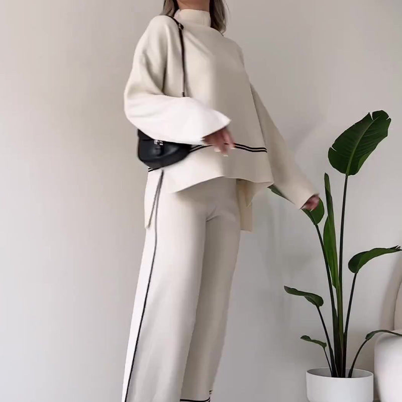 Solid Color Casual Top Loose And Comfortable Design Sense Bootcut Pants Suit