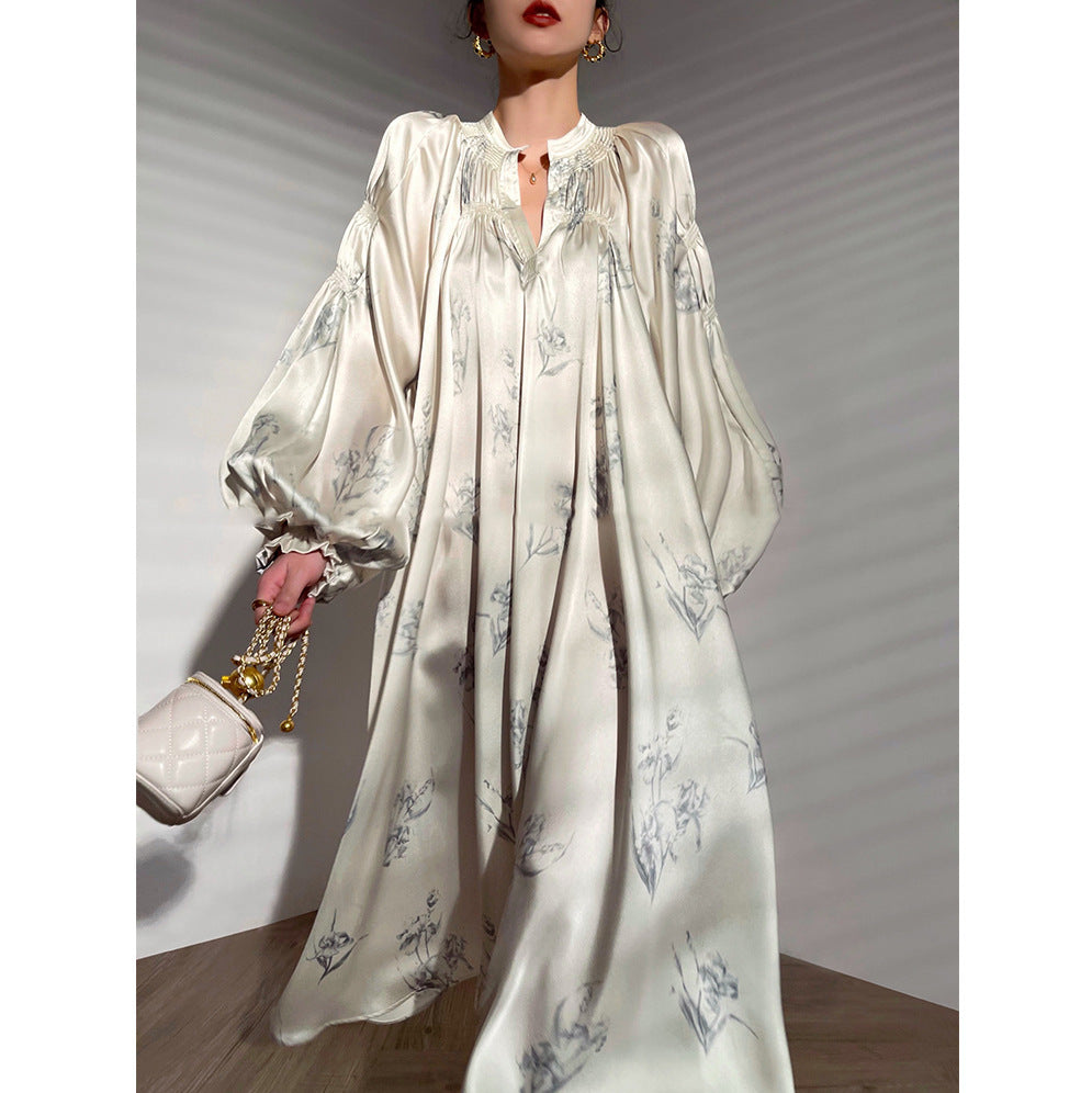 Waist Tightening And Slimming Long Sleeved V-neck Dress