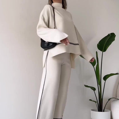 Solid Color Casual Top Loose And Comfortable Design Sense Bootcut Pants Suit