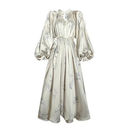 Waist Tightening And Slimming Long Sleeved V-neck Dress