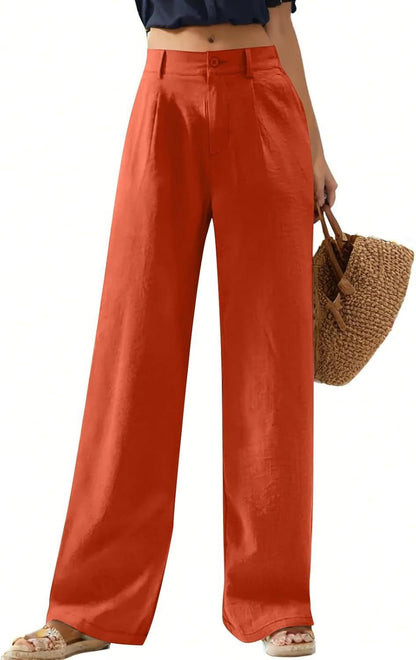 Women's Elastic Waist Wide Leg Casual Trousers