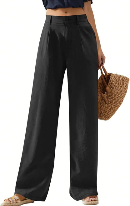 Women's Elastic Waist Wide Leg Casual Trousers