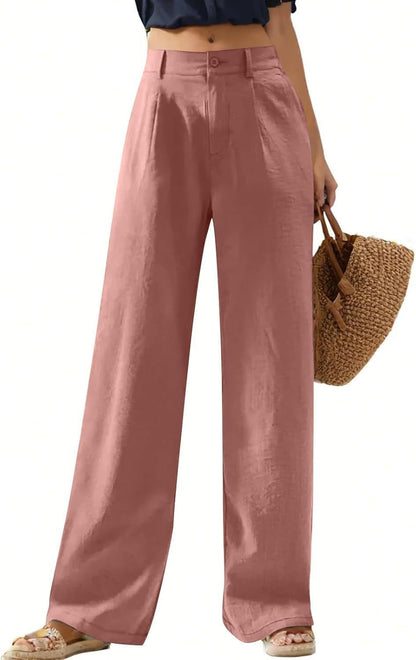 Women's Elastic Waist Wide Leg Casual Trousers