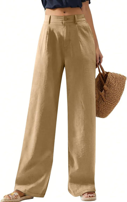 Women's Elastic Waist Wide Leg Casual Trousers